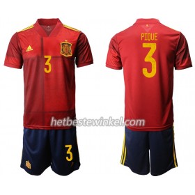 Spanje Gerard Pique 3 Voetbaltenues Kind Thuis EK 2020 - SS (+ Korte broeken)